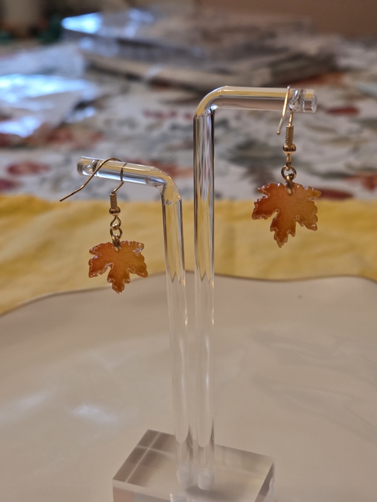 Jewelry - Autumn Maple Leaf Drop Earrings - Golden Orange Resin- NWT